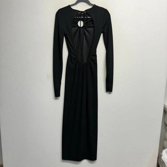 Zara Cut Out Black Open Back Keyhole Dress Maxi Slit S Long Sleeve - Picture 9 of 14
